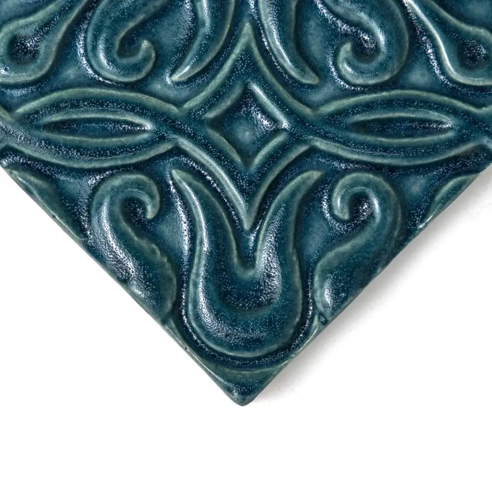 Blue Leather Mondial Ceramic Accent Tiles 6x6 closeup 3