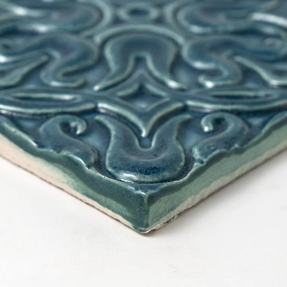 Blue Leather Mondial Ceramic Accent Tiles 6x6 closeup 4