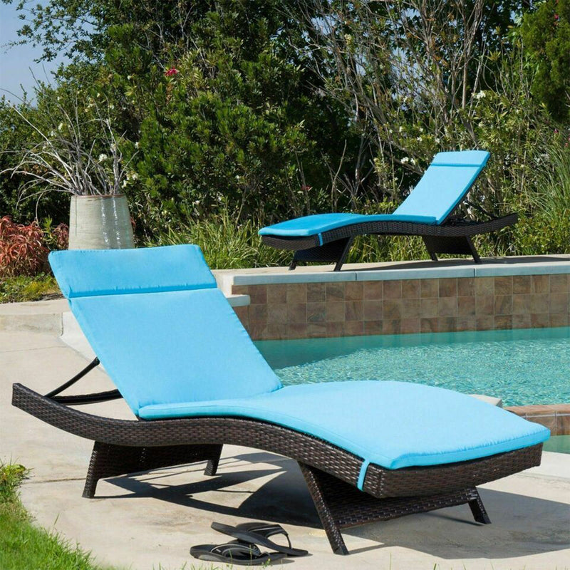 Blue Outdoor Chaise Lounge Cushion 2-Pack with Water-Resistant Fabric, photo 2 of 9