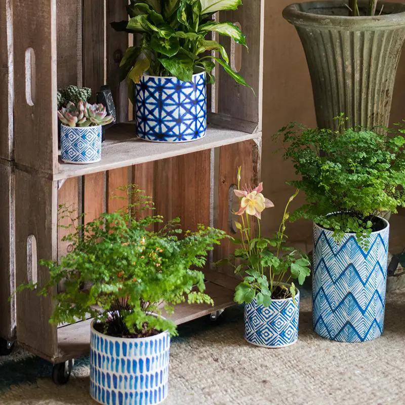 Blue Print Ceramic Vase Planter in Various Patterns by RusticReach