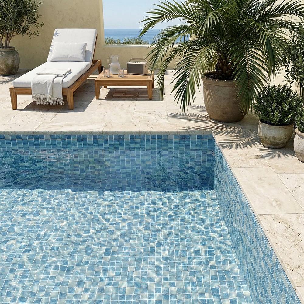 Bluestone Blend Anti Slip 1x1 Glass Mosaics 12x12 Glass Anti Slip 12x12 Mosaics — 2