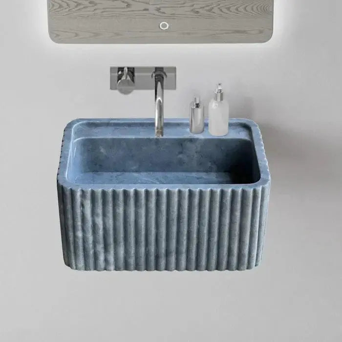 Bluestone Marble Wall-Mounted Bathroom Sink - Fluted 16x24x12 by GobekDesign