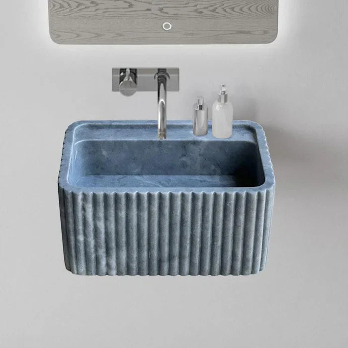 Bluestone Marble Rectangular Wall-mount Bathroom Sink Fluted (W)16" (L)24" (H)12" by GobekDesign