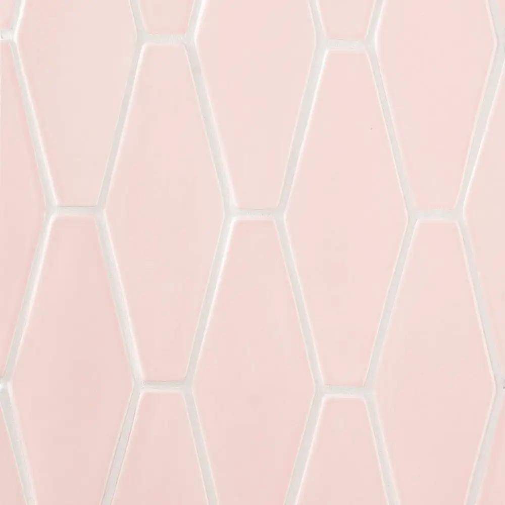 Blush Glossy Longest Hexagon Ceramic Tiles 3x7 7/8 closeup 1