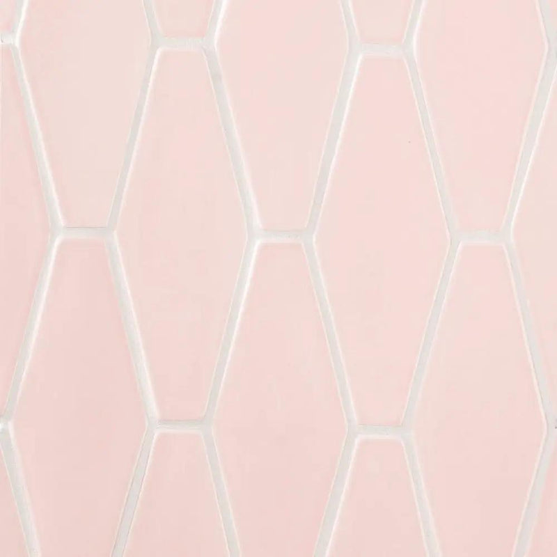 Blush Glossy Longest Hexagon Ceramic Tiles 3x7 7/8 closeup 1