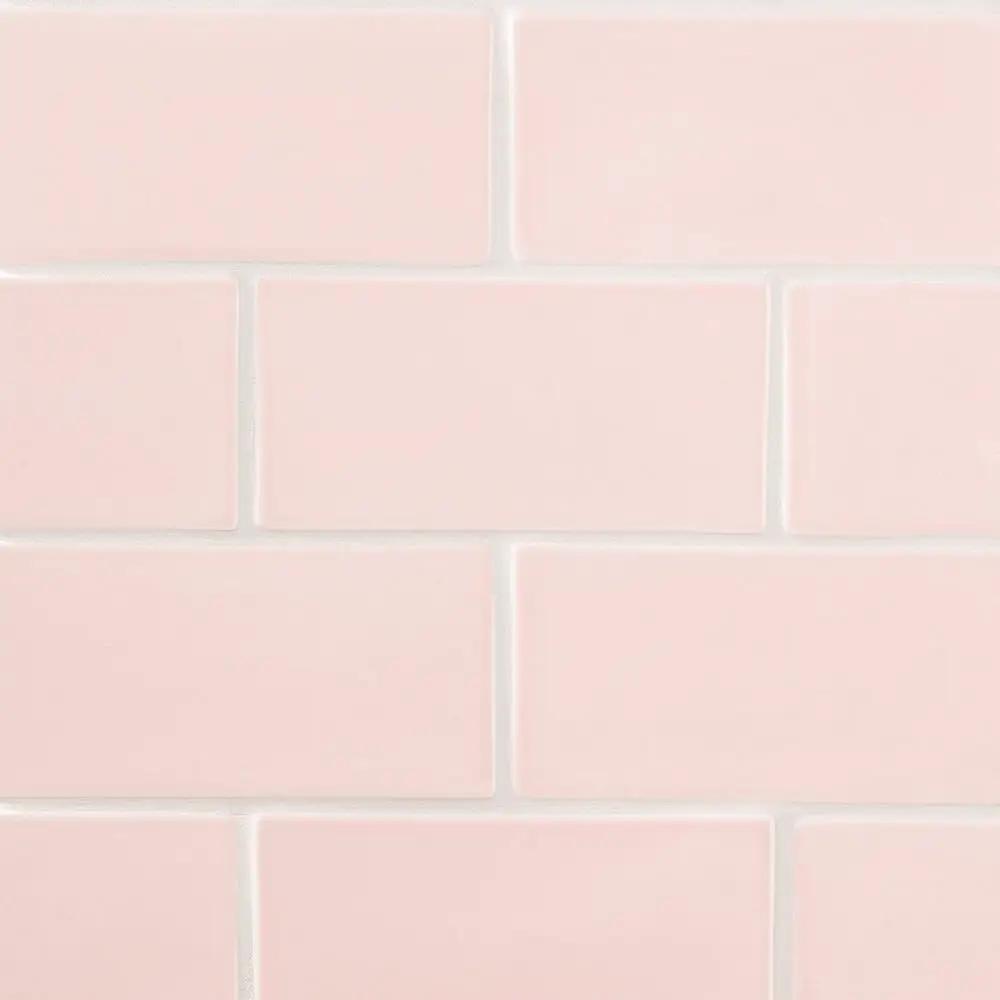 Blush Glossy Subway Ceramic Tiles 3x6 closeup 1