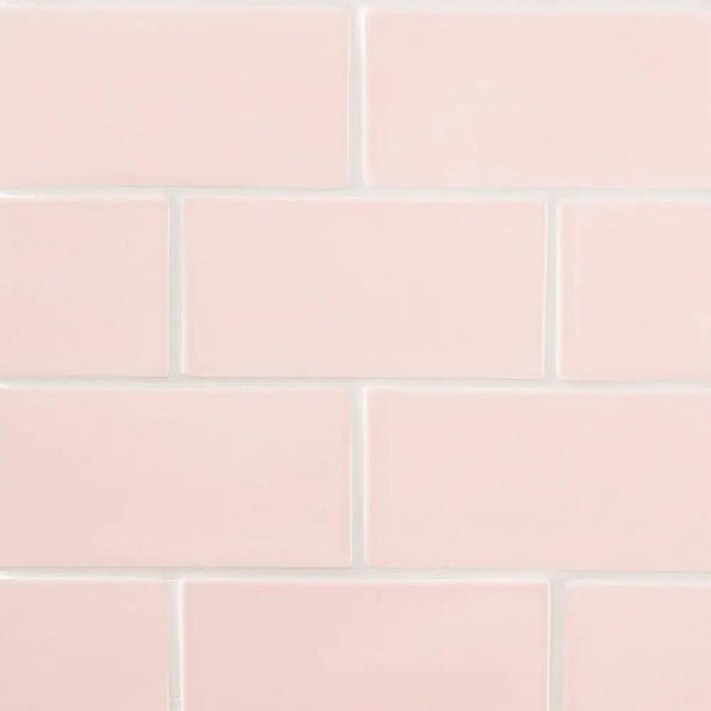 Blush Glossy Subway Ceramic Tiles 3x6 closeup 1