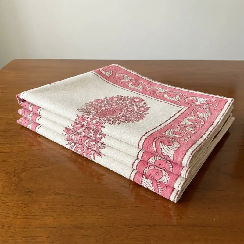 Blush Pink & Ivory Table Linen Set – 13 Pieces | Hand Block Printed Cotton | Runner, Placemats & Napkins by House Of Avana