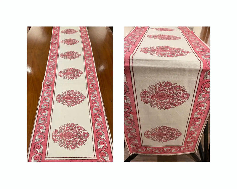 Blush Pink & Ivory Table Linen Set – 13 Pieces | Hand Block Printed Cotton | Runner, Placemats & Napkins by House Of Avana