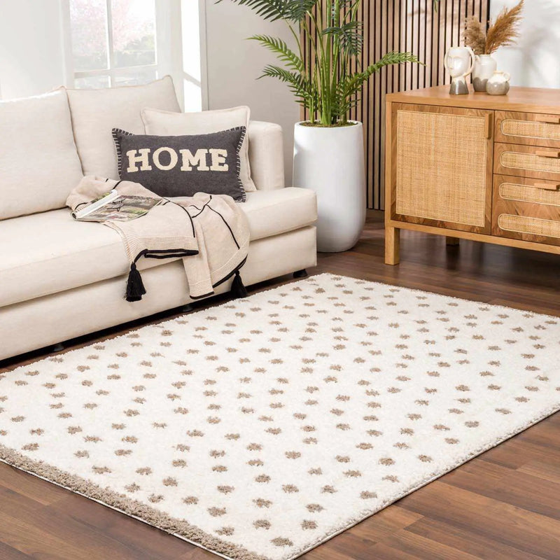 Chaia Dotted Cream & Brown Plush Rug by Boutique Rugs