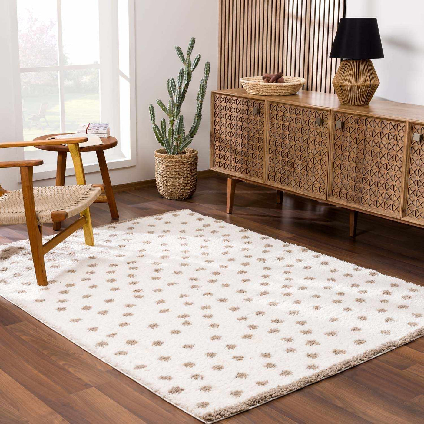 Chaia Dotted Cream & Brown Plush Rug by Boutique Rugs