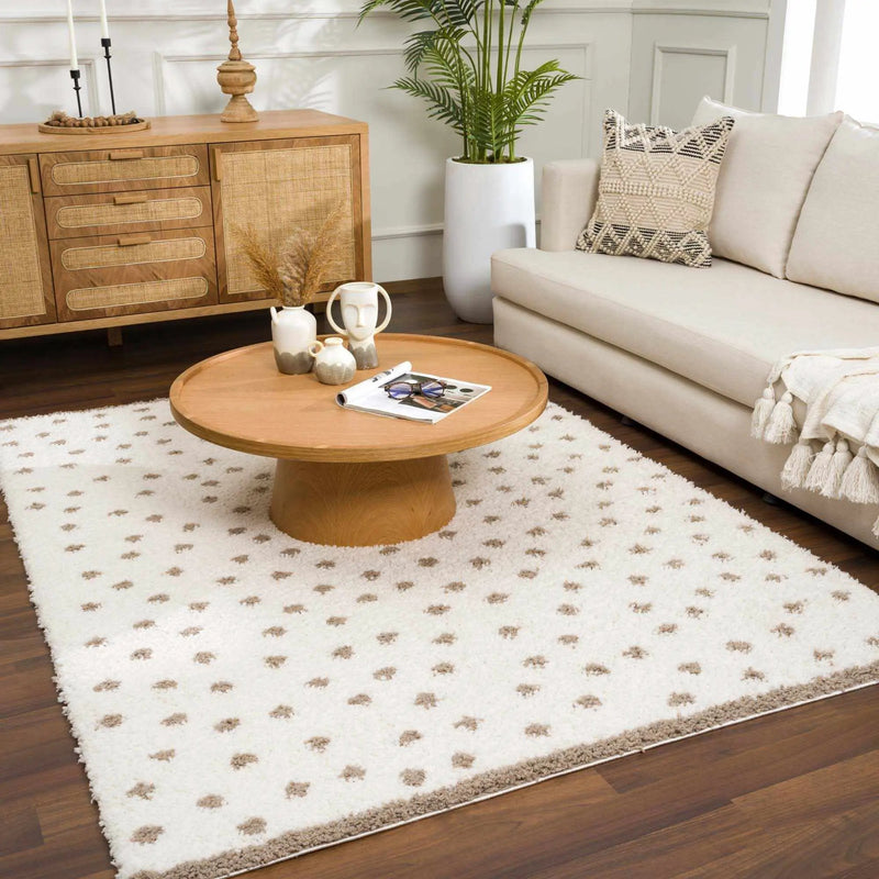 Chaia Dotted Cream & Brown Plush Rug by Boutique Rugs