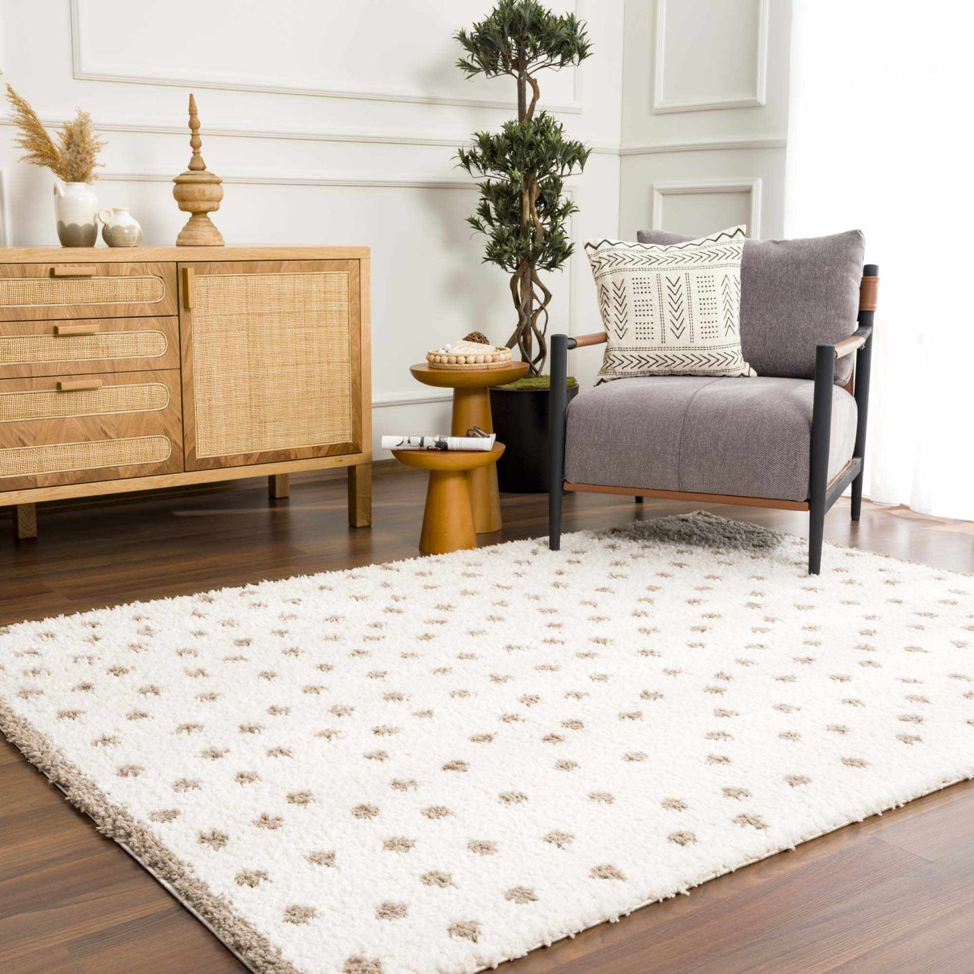 Chaia Dotted Cream & Brown Plush Rug by Boutique Rugs