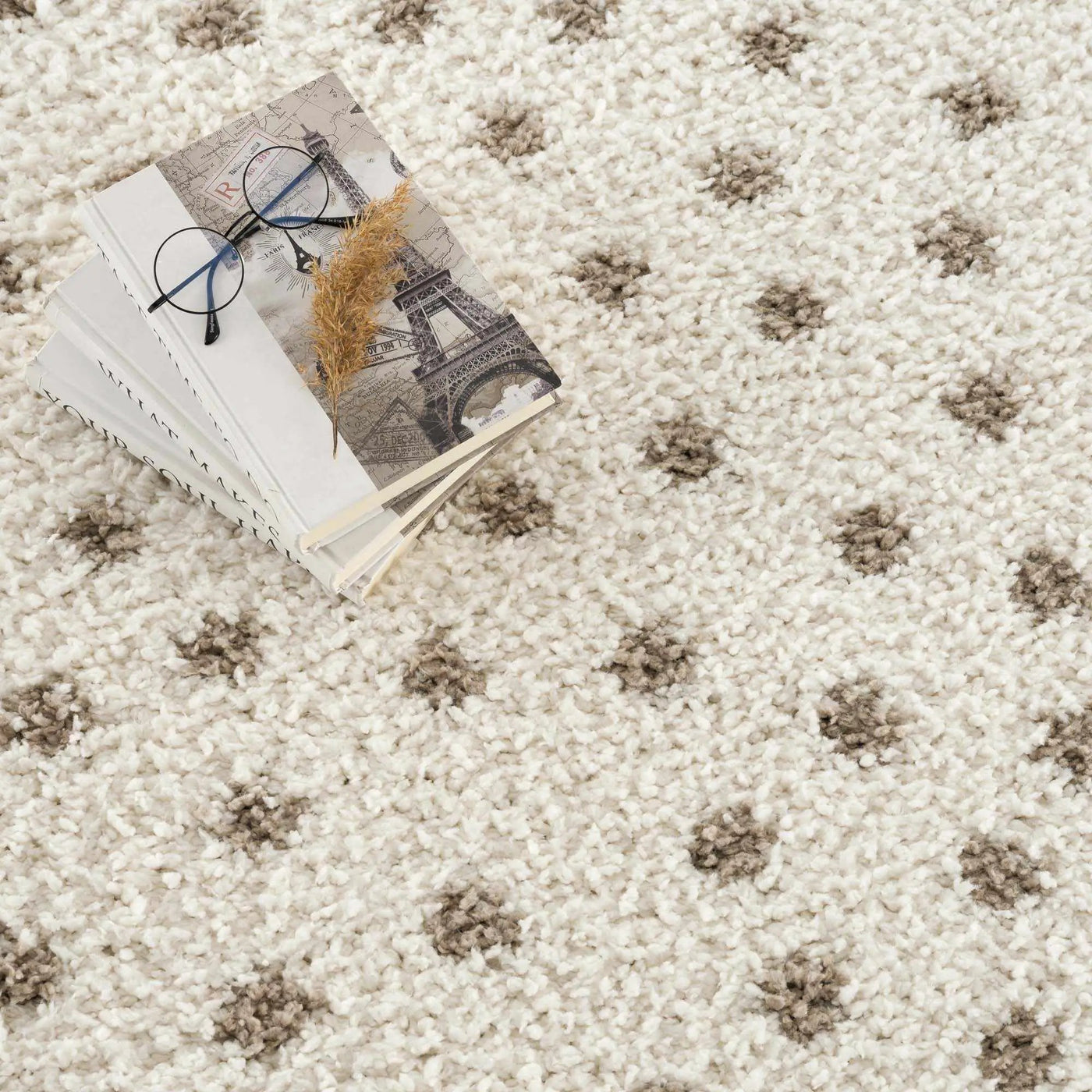 Chaia Dotted Cream & Brown Plush Rug by Boutique Rugs