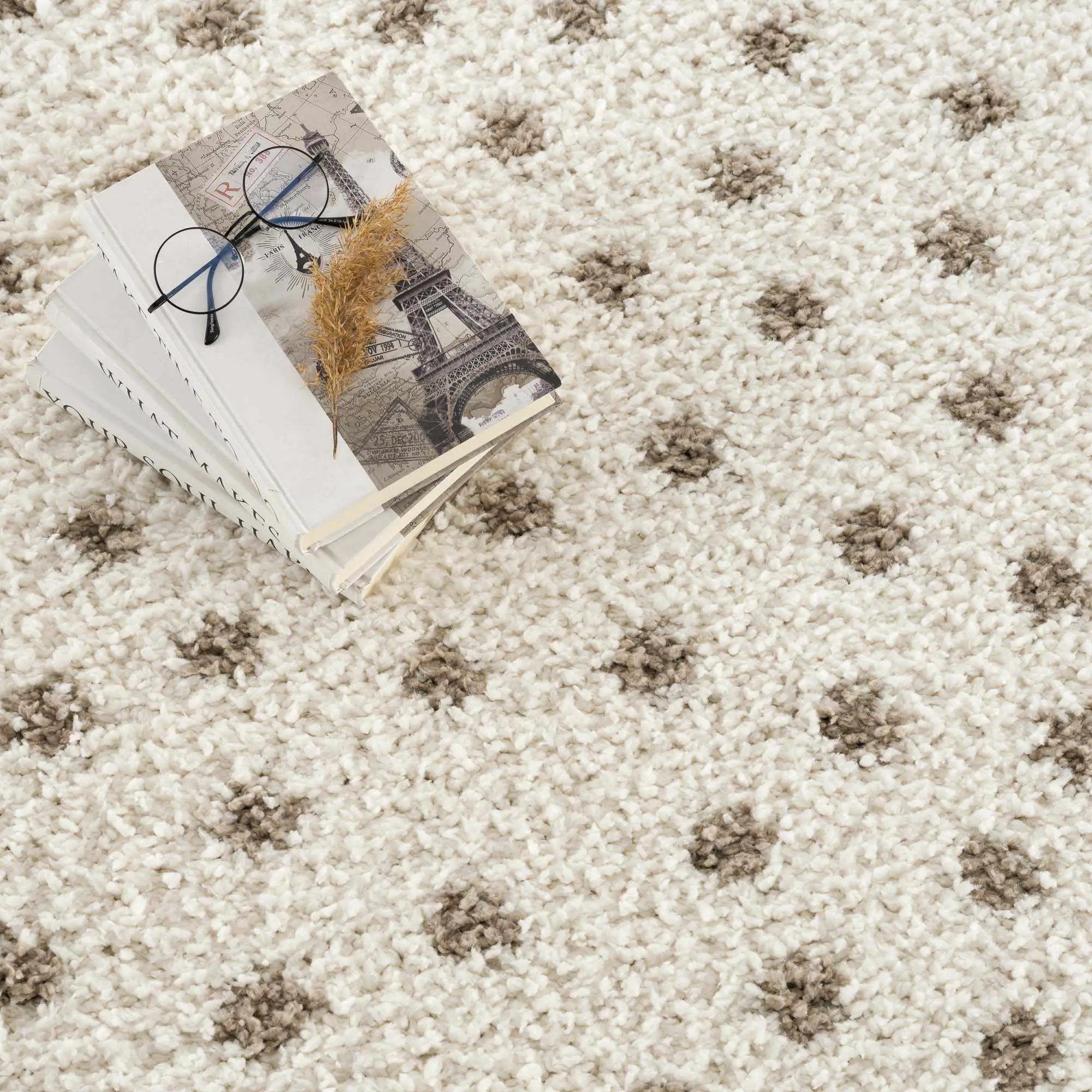 Chaia Dotted Cream & Brown Plush Rug by Boutique Rugs