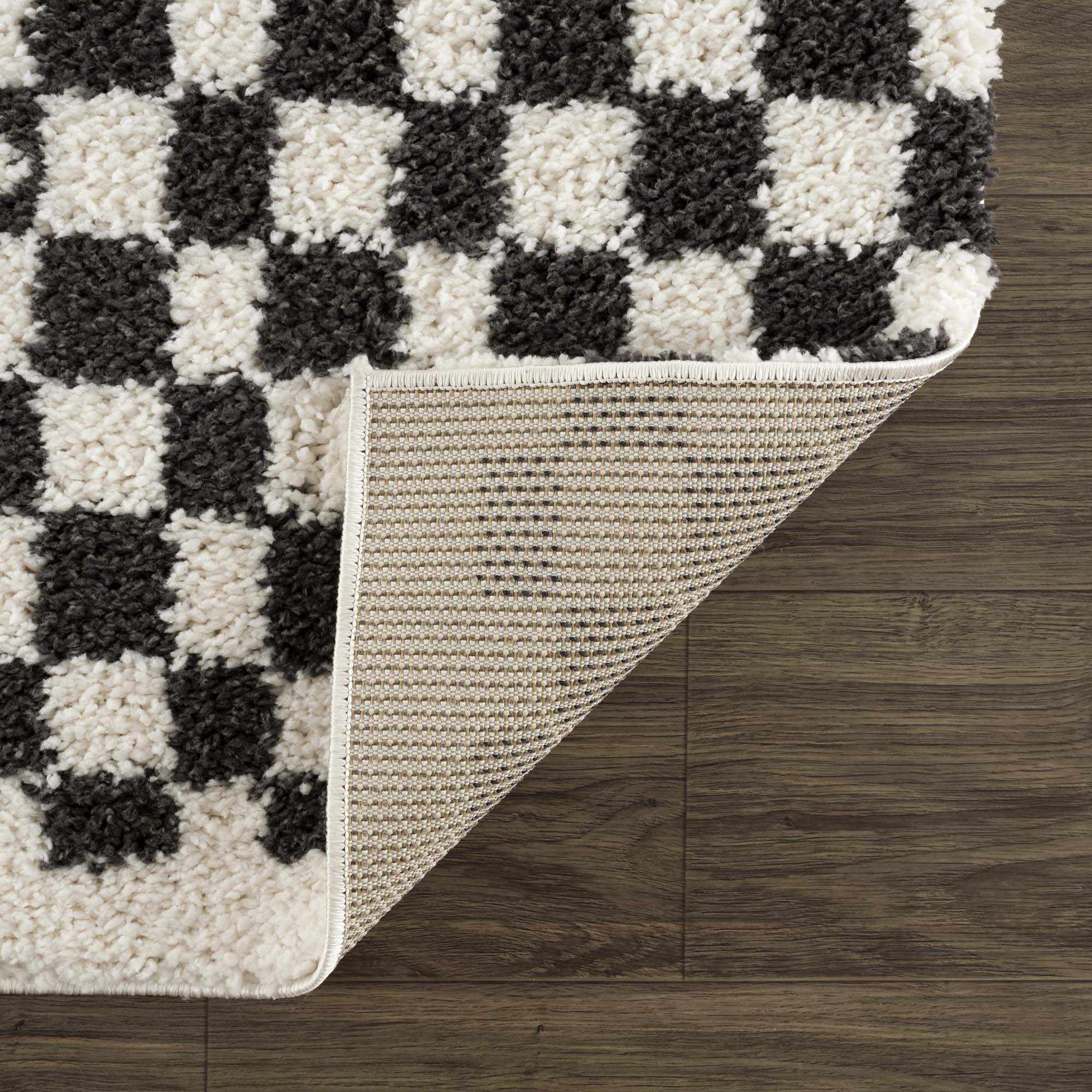 Kieu Black & White Checkered Shag Rug by Boutique Rugs