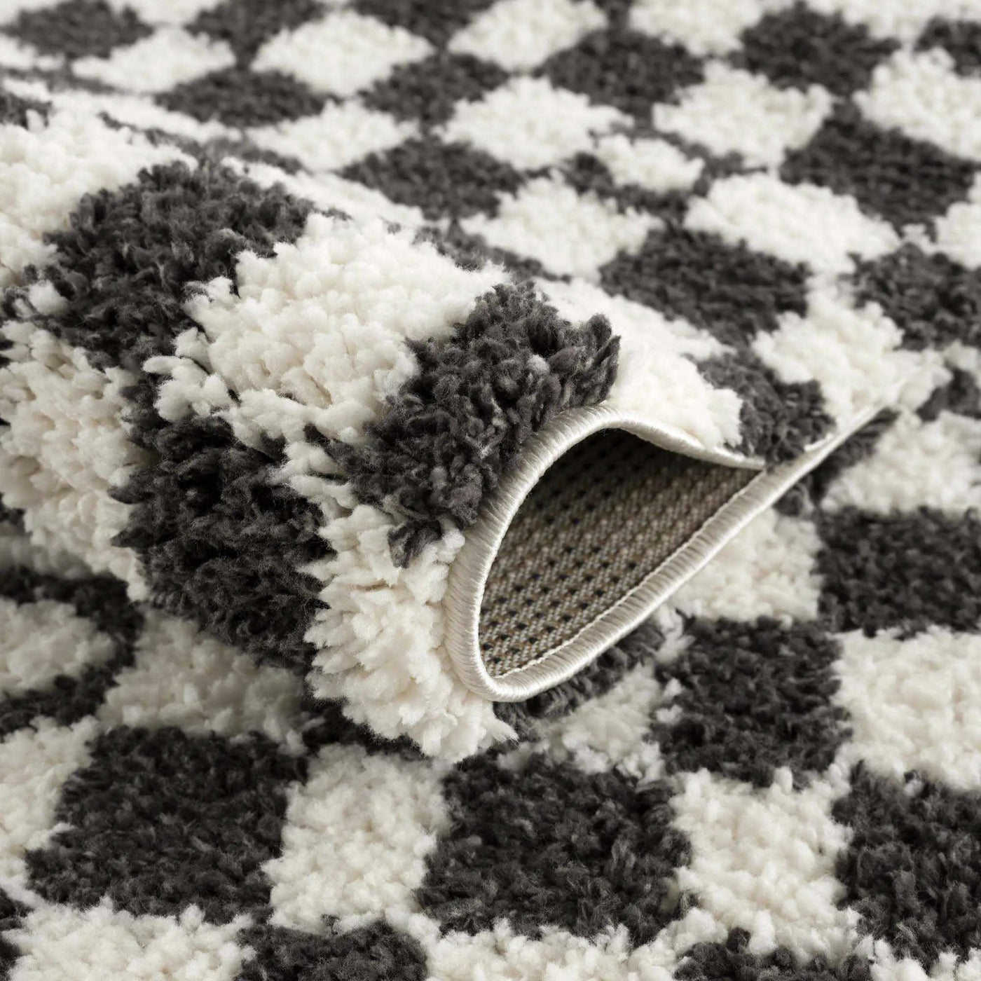 Kieu Black & White Checkered Shag Rug by Boutique Rugs
