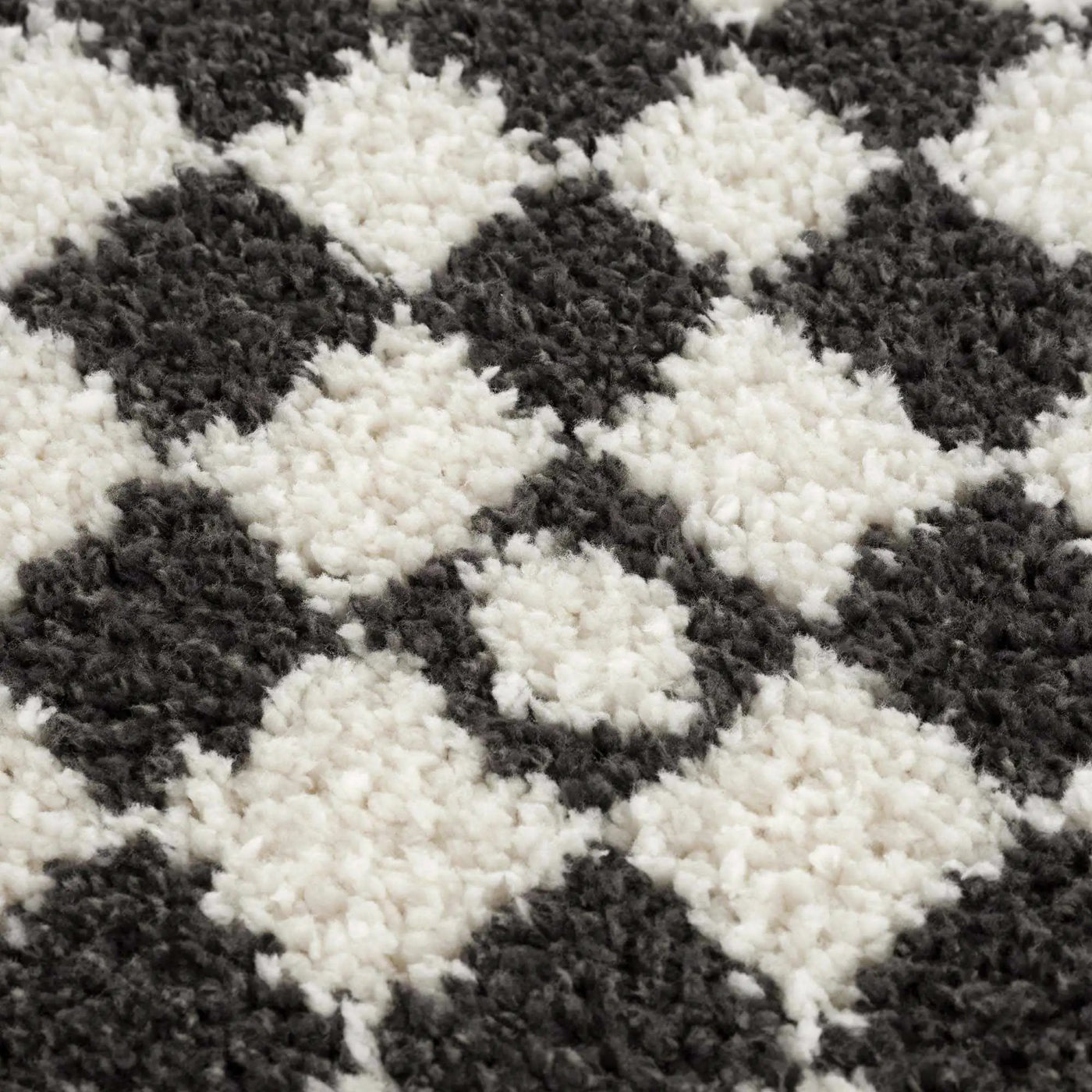 Kieu Black & White Checkered Shag Rug by Boutique Rugs