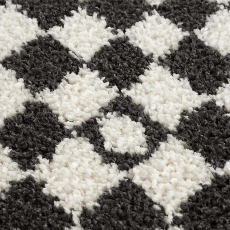 Kieu Black & White Checkered Shag Rug by Boutique Rugs