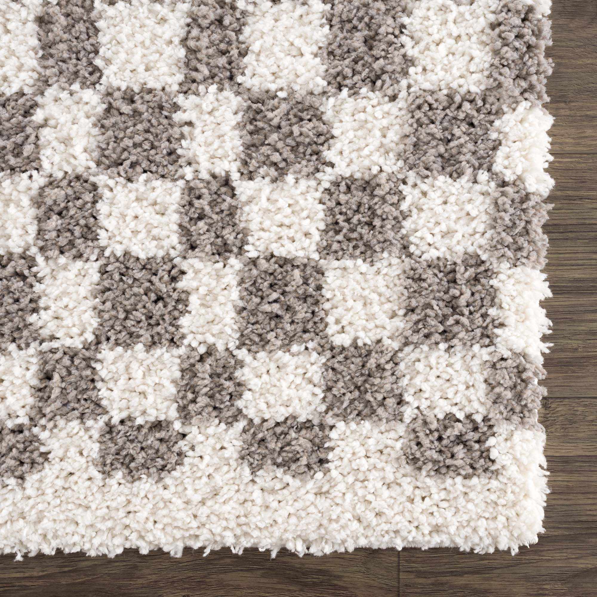 Kieu Taupe Checkered Plush Rug by Boutique Rugs