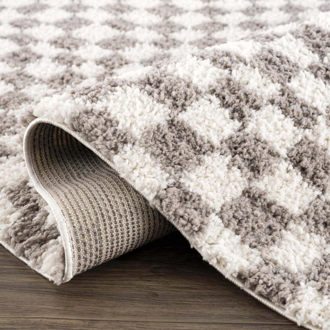 Kieu Taupe Checkered Plush Rug by Boutique Rugs