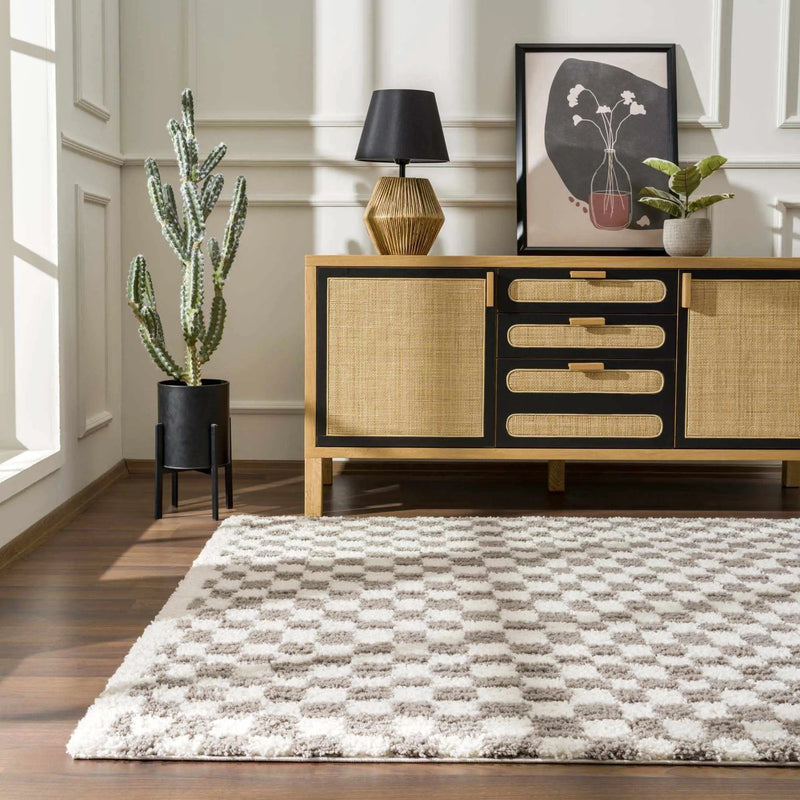 Kieu Taupe Checkered Plush Rug by Boutique Rugs