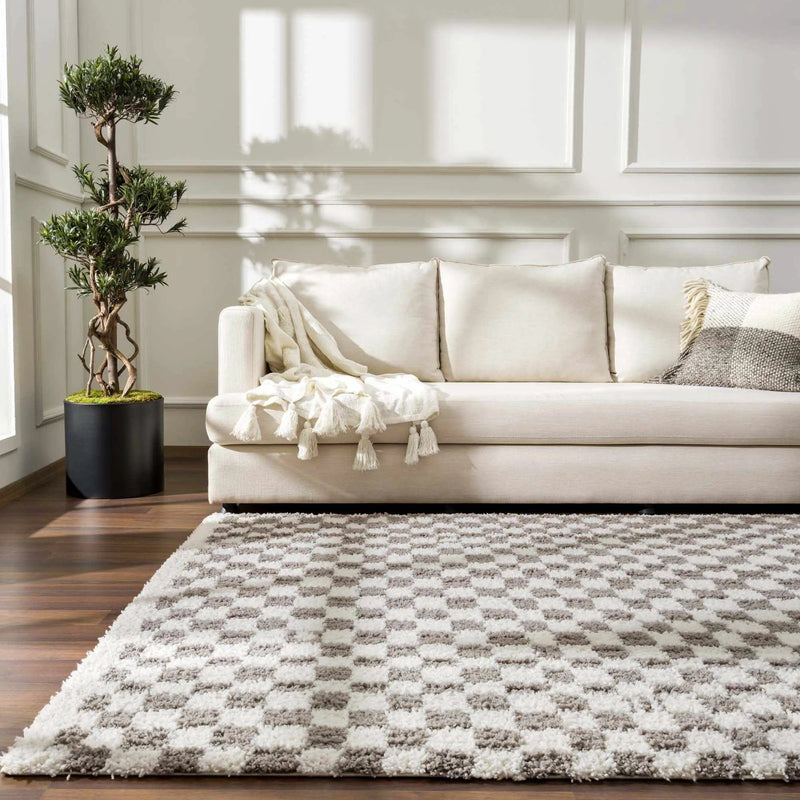 Kieu Taupe Checkered Plush Rug by Boutique Rugs