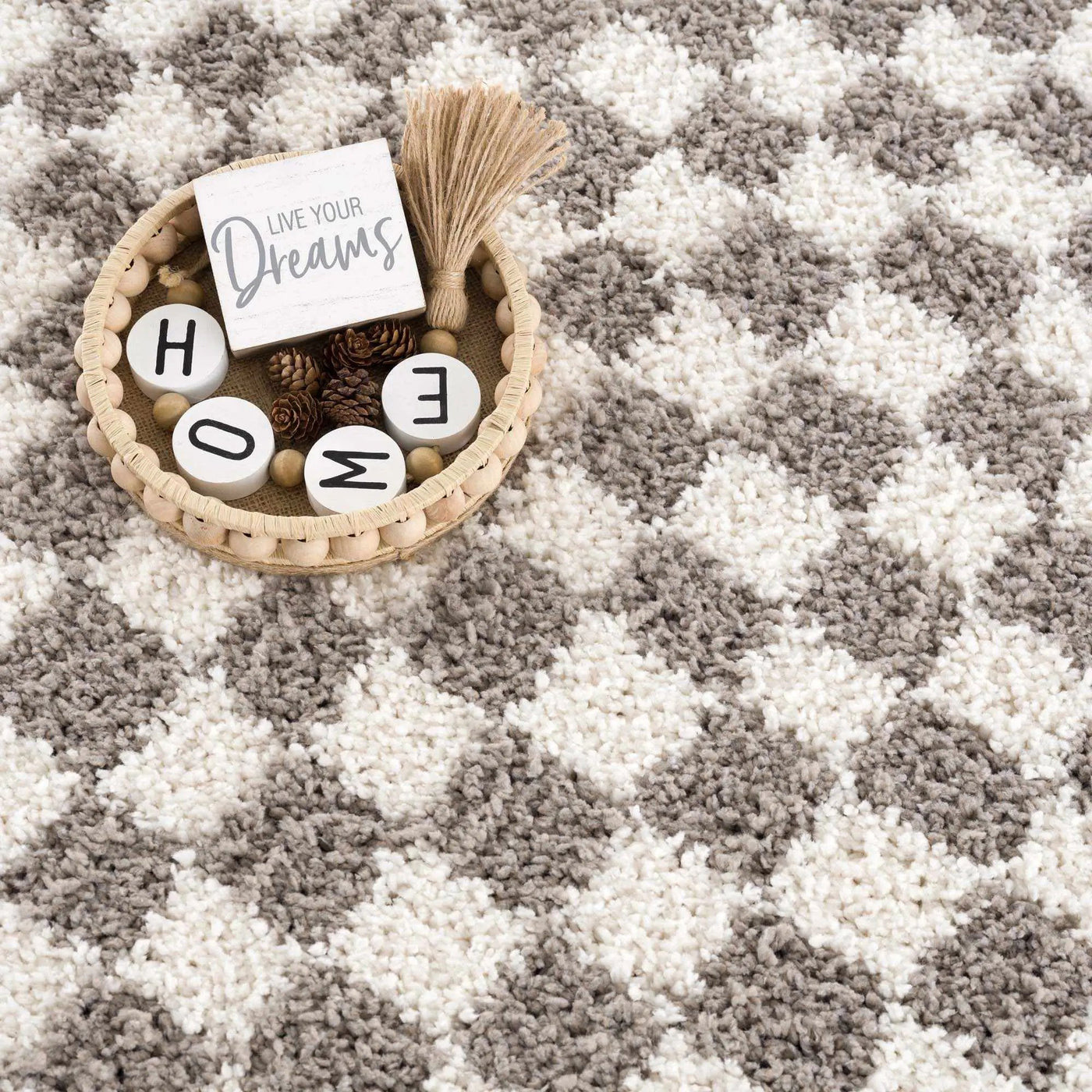 Kieu Taupe Checkered Plush Rug by Boutique Rugs