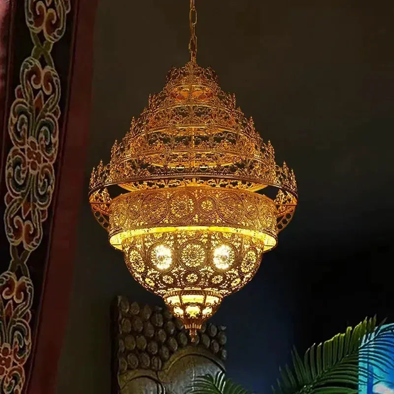 Bohemian Retro Chandelier Luxury Iron Golden Pendant Light Living Dining Hotel Coffee Shop Exhibition Hall Indoor Lamp by House Of Avana