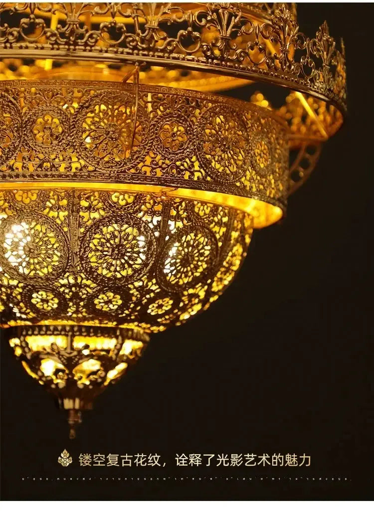 Bohemian Retro Chandelier Luxury Iron Golden Pendant Light Living Dining Hotel Coffee Shop Exhibition Hall Indoor Lamp by House Of Avana
