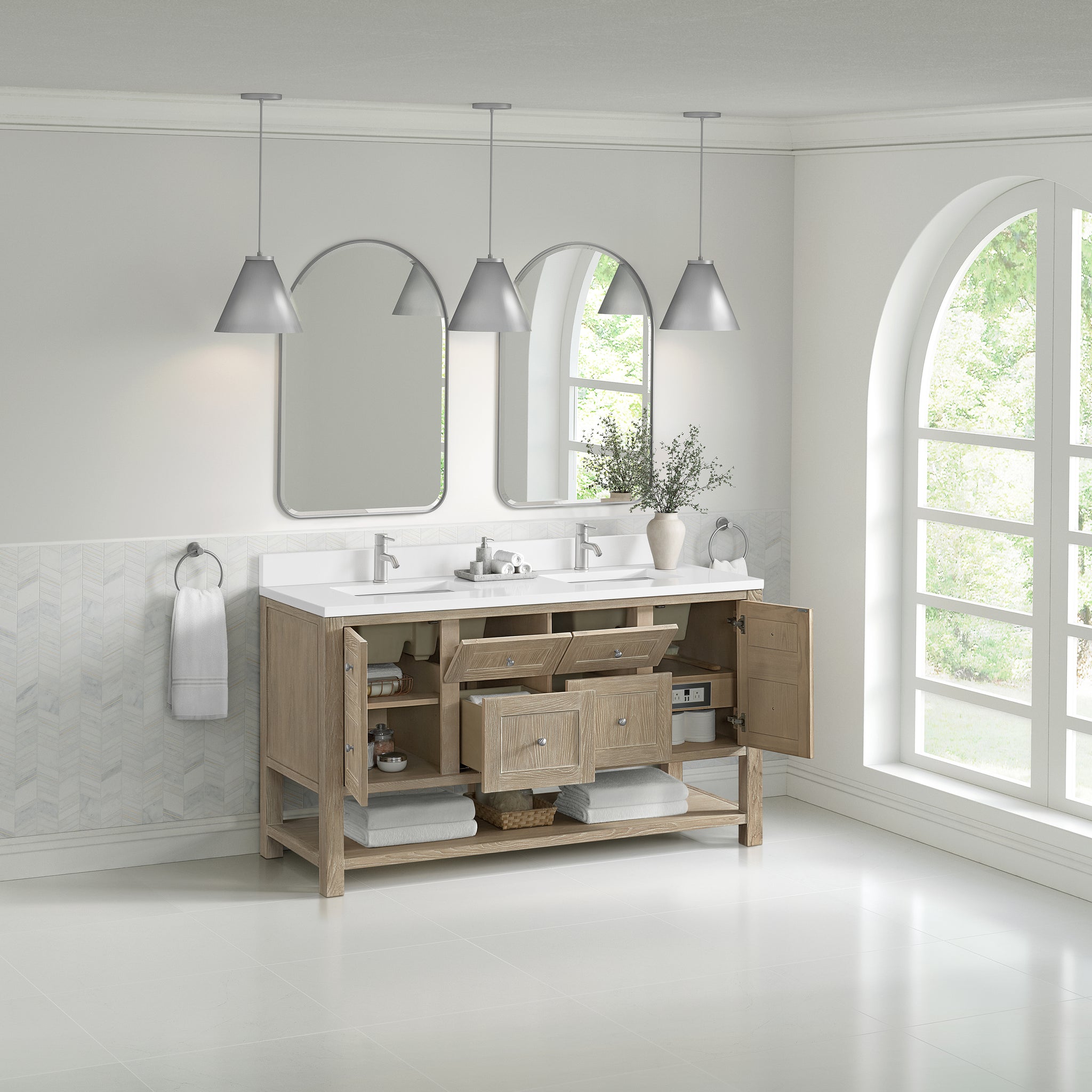James Martin Breckenridge 60" Double Bathroom Vanity, Whitewashed Oak, view 40