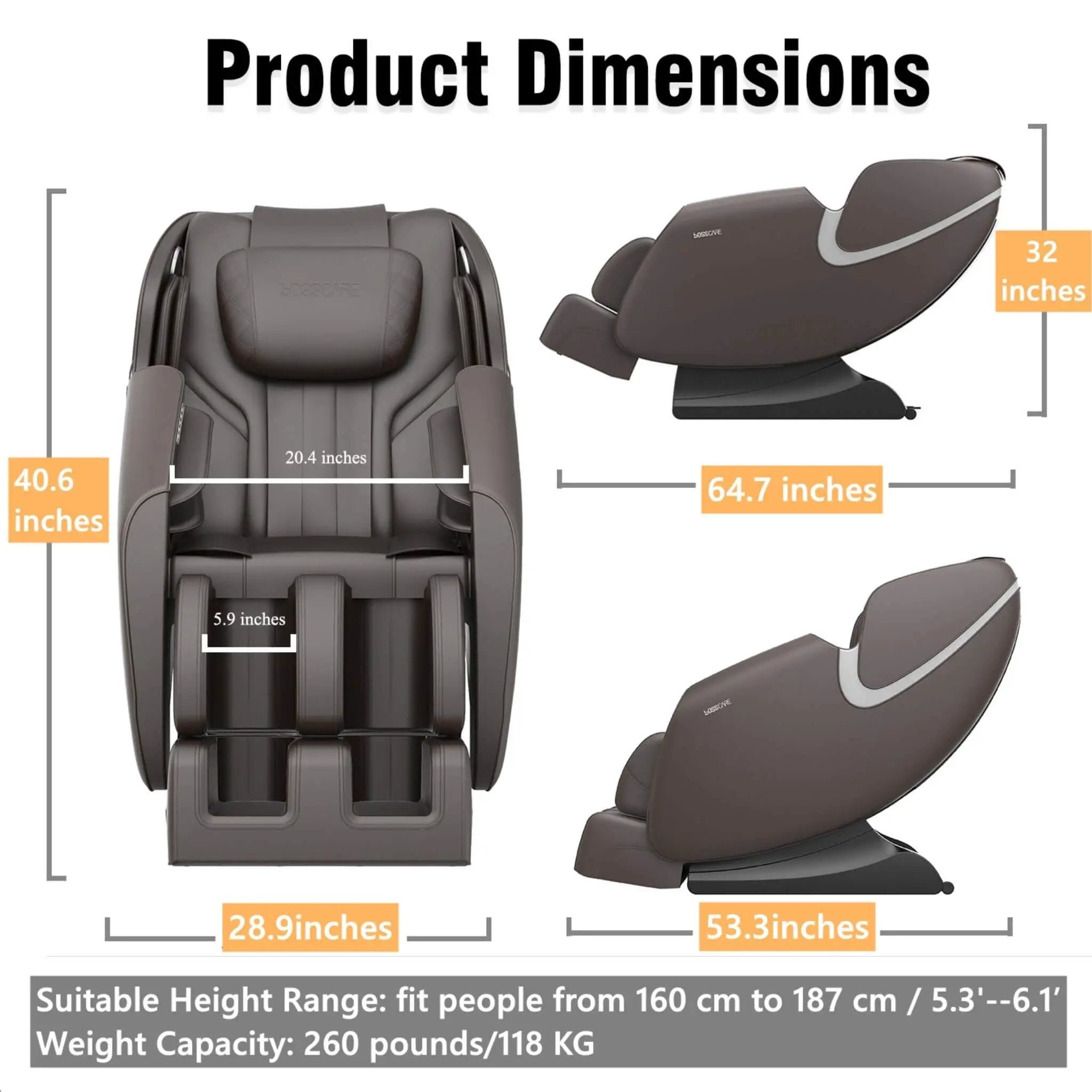 Bosscare Full-Body Zero-Gravity Leather Massage Chair With Zero Gravity And Bluetooth [GR8012] (SAK12074) by SAKSBY WHOLESALE