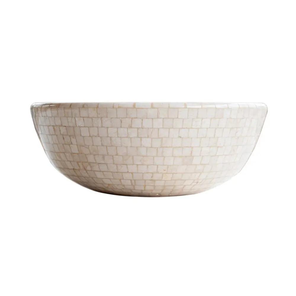 Botticino Marble Natural Stone Round Vessel Sink - 16 Inches Diameter x 6 Inches by GobekDesign
