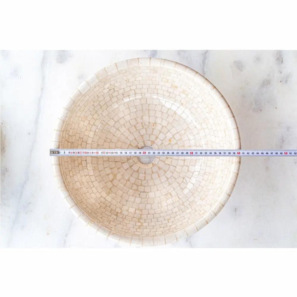 Botticino Marble Natural Stone Round Vessel Sink - 16 Inches Diameter x 6 Inches by GobekDesign