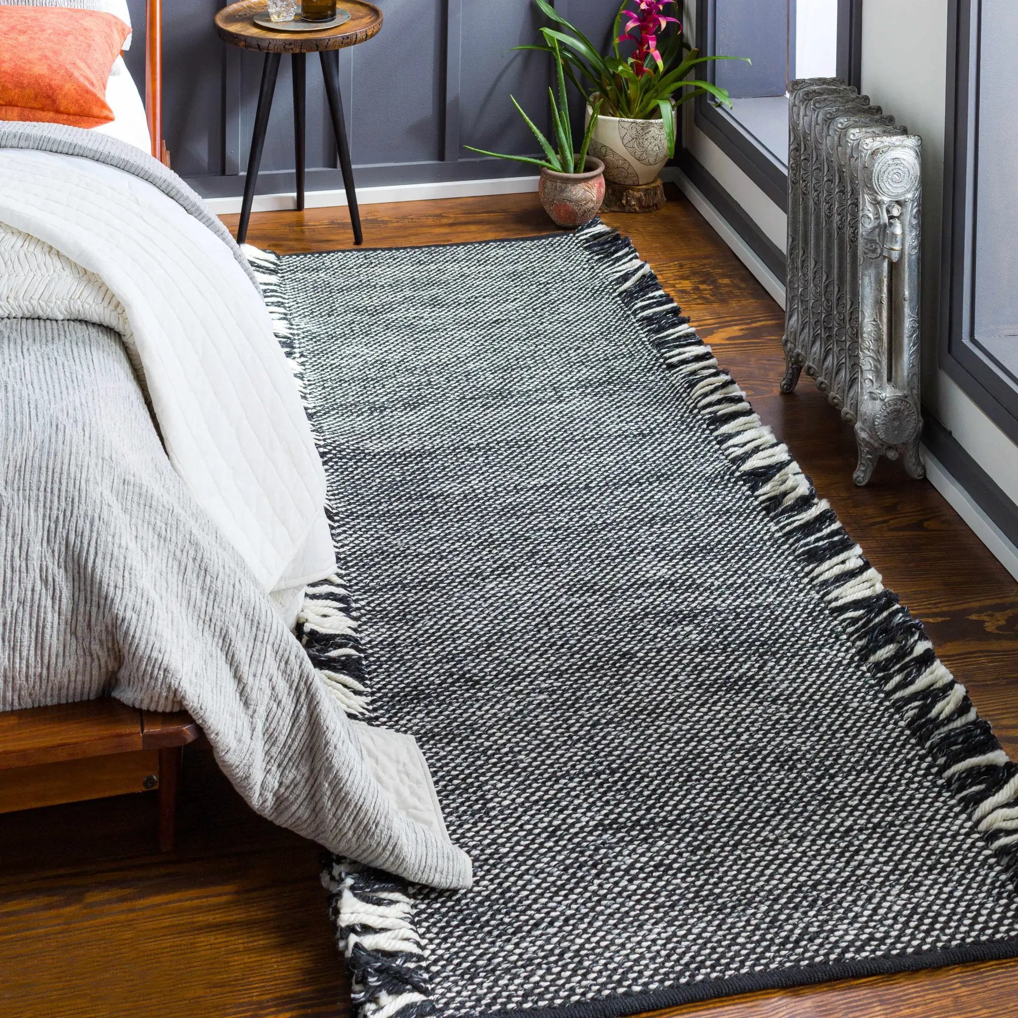 Boyden Black Area Rug with Tassels - Clearance by Boutique Rugs