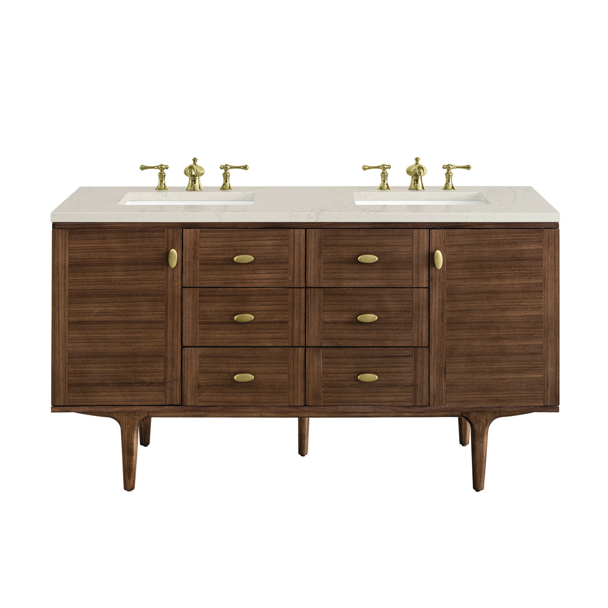 James Martin Amberly 60" Dual Mount Double Bathroom Vanity, Mid-Century Walnut with Siberian (FreePower) countertop