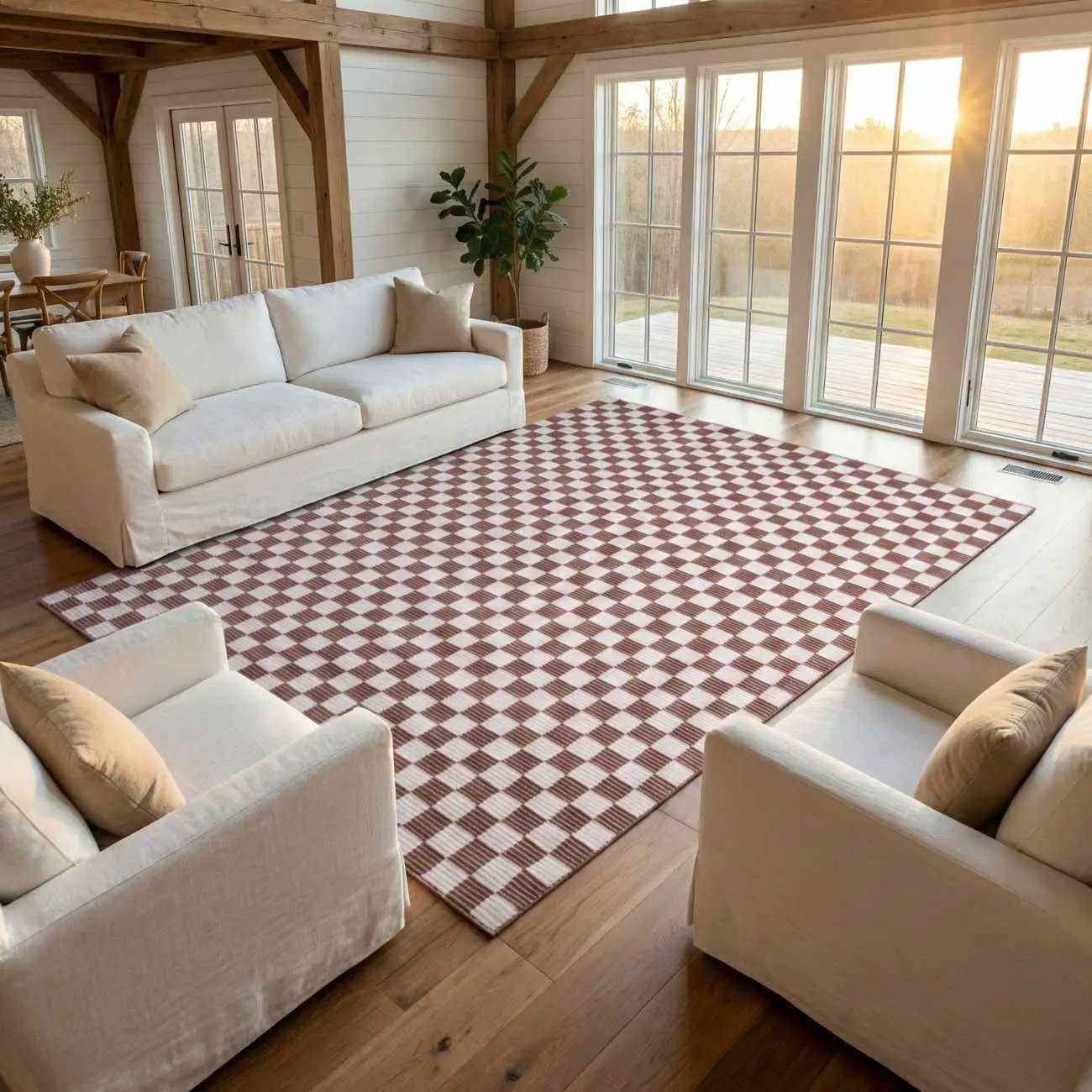 Kaysar Brown Checkered Washable Area Rug by Boutique Rugs