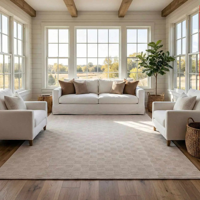 Kazuma Cream Checkered Washable Area Rug by Boutique Rugs