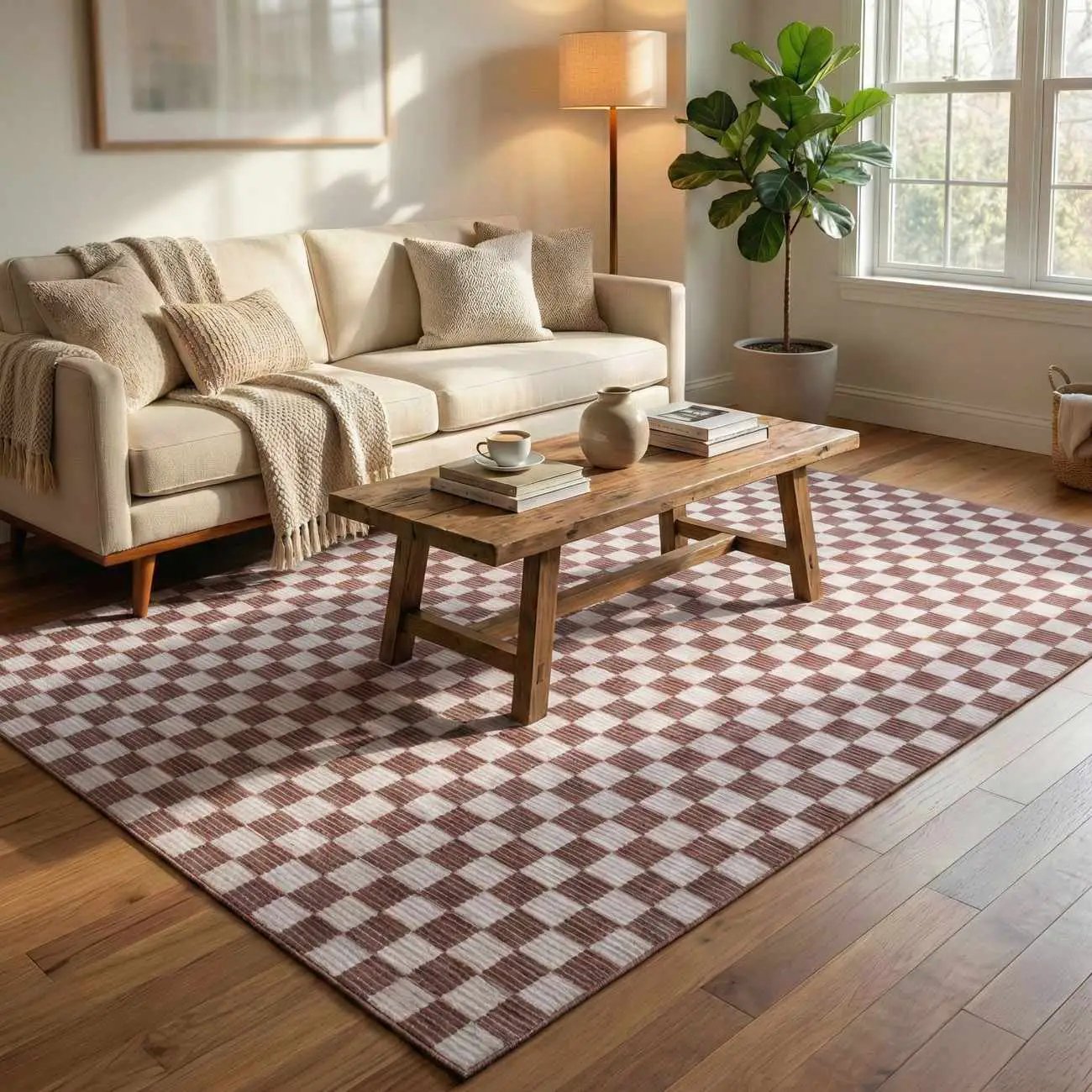 Kaysar Brown Checkered Washable Area Rug by Boutique Rugs
