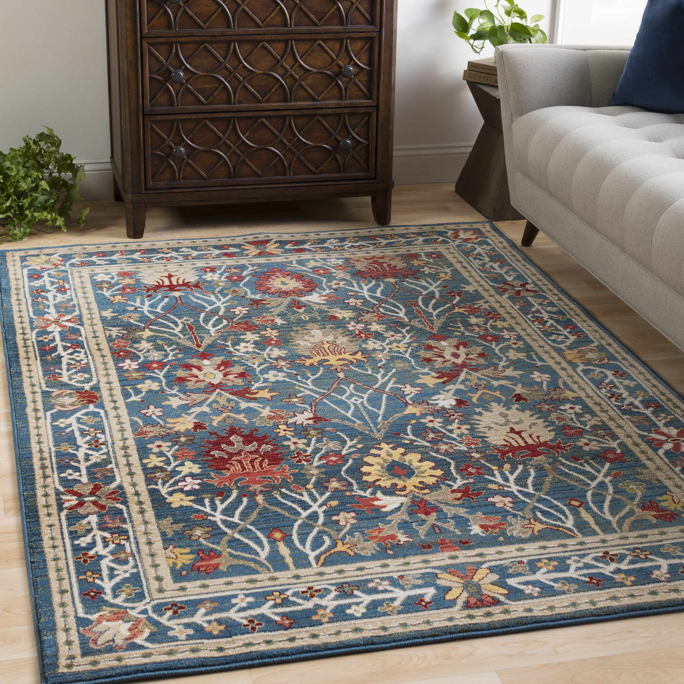 Neola Navy Blue Damask Area Rug by Boutique Rugs