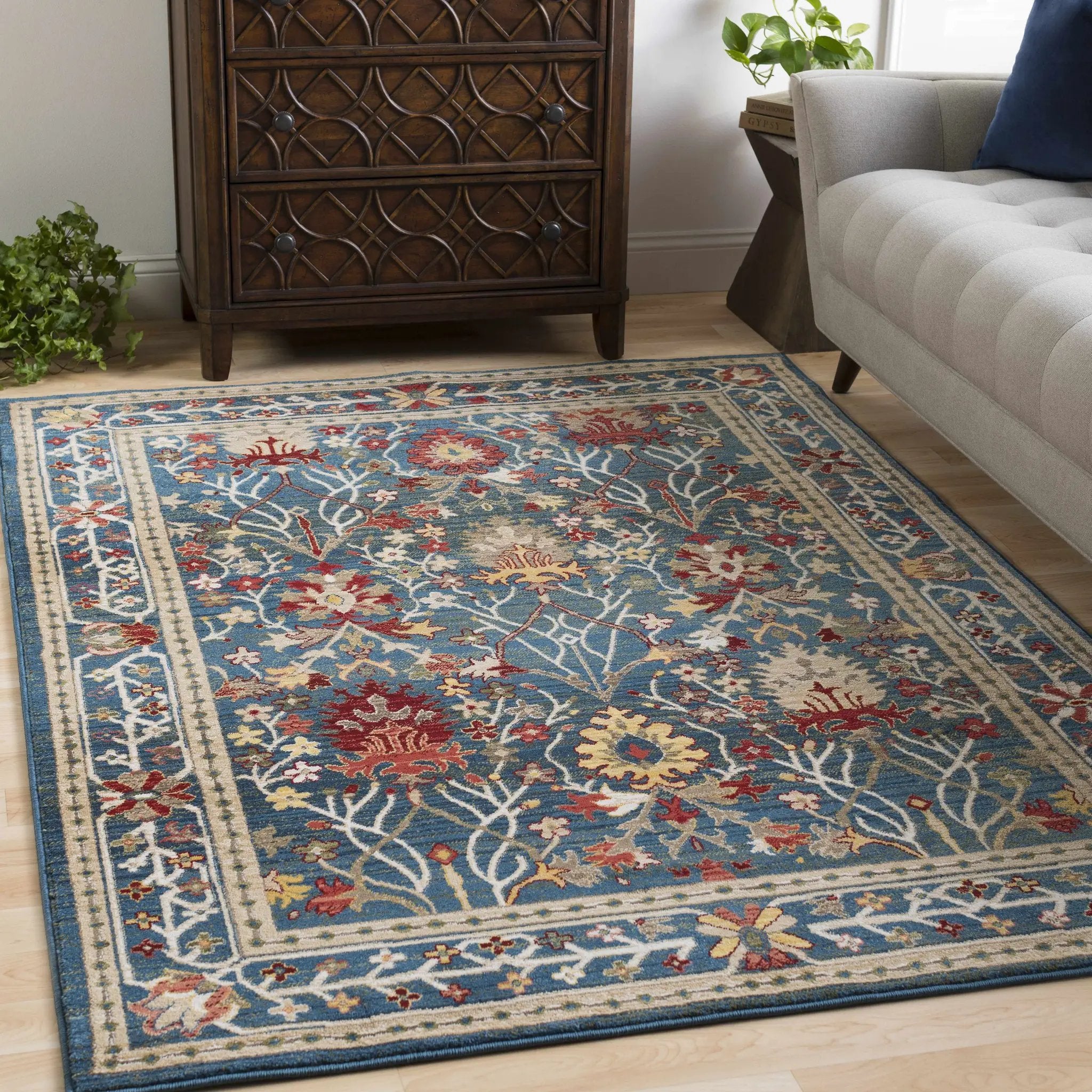 Neola Navy Blue Damask Area Rug by Boutique Rugs