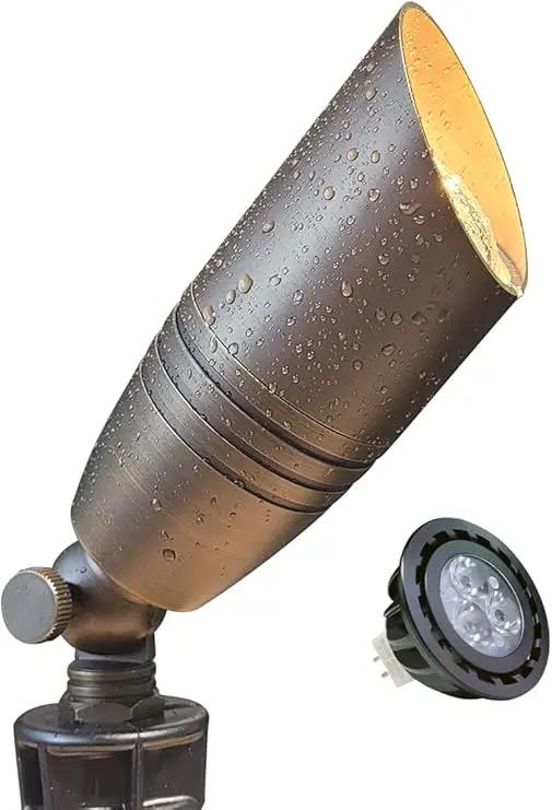Brass Landscape Spotlights 1-Pack with MR16 Bulb(S02), 12V Low Voltage Landscape Lighting 2700K by Outdoor Solar Outlet