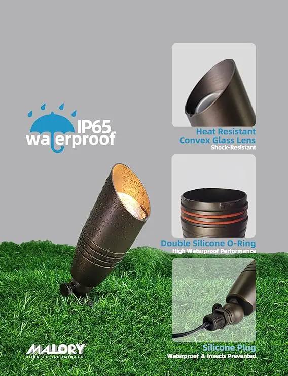 Brass Landscape Spotlights 1-Pack with MR16 Bulb(S02), 12V Low Voltage Landscape Lighting 2700K by Outdoor Solar Outlet