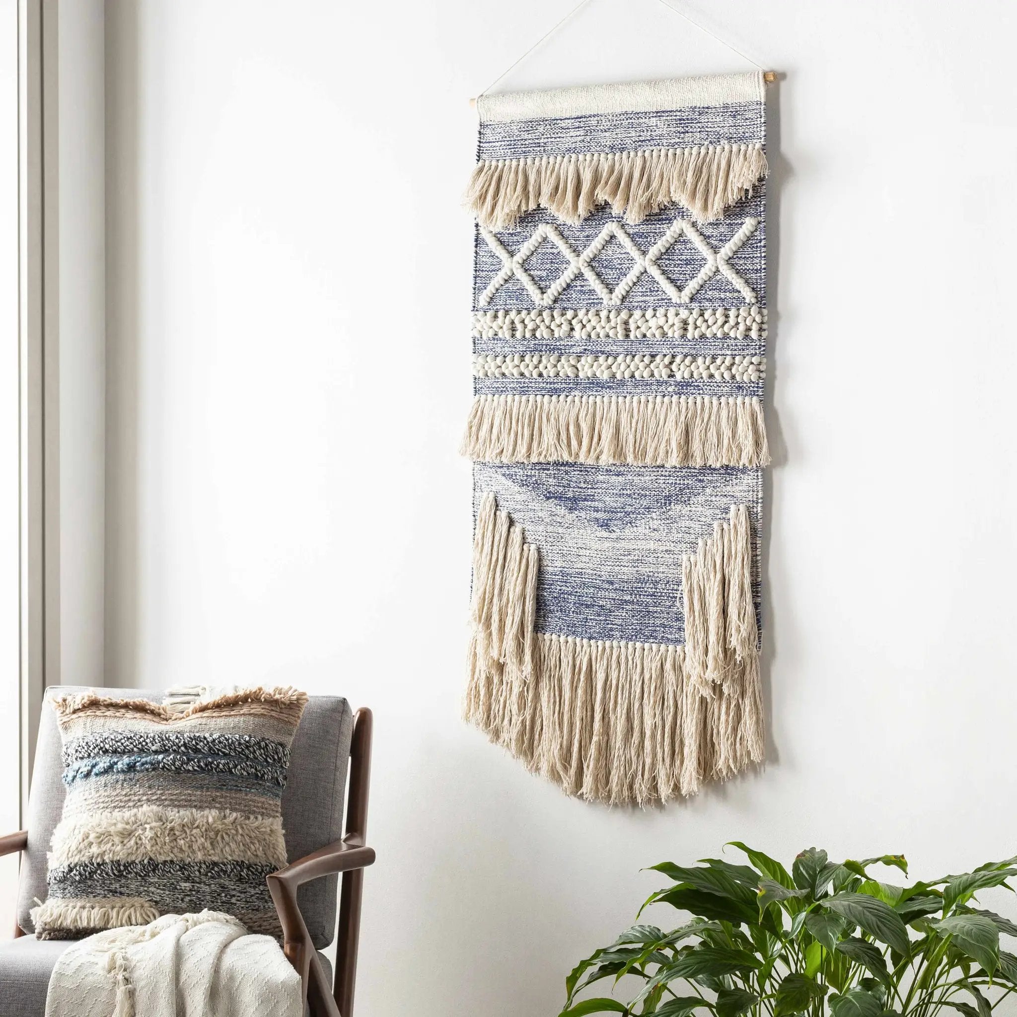 Braunston Boho Navy & Beige Textured Wall Hanging by Boutique Rugs