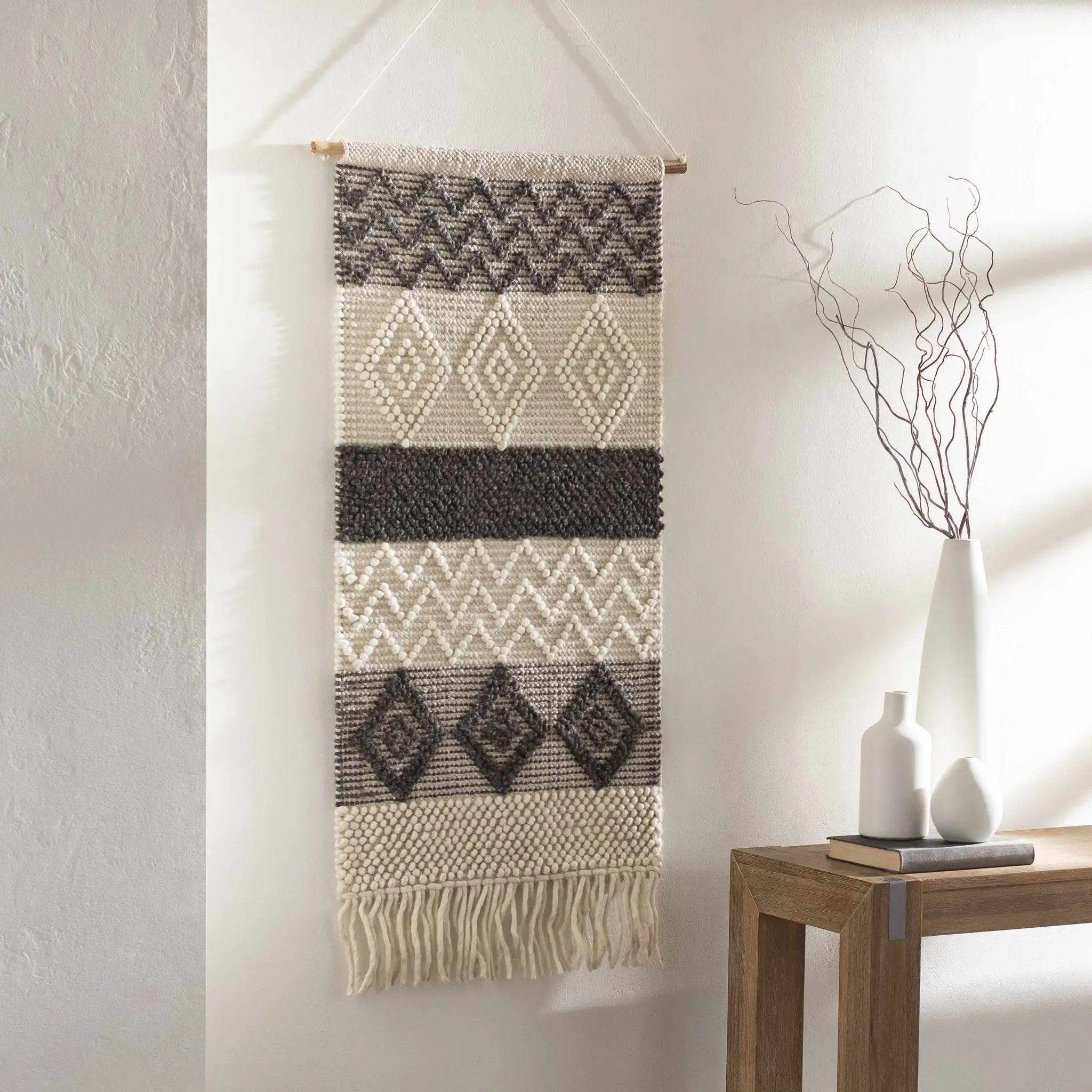 Bracebridge Monochrome Geometric Pattern Wall Hanging by Boutique Rugs
