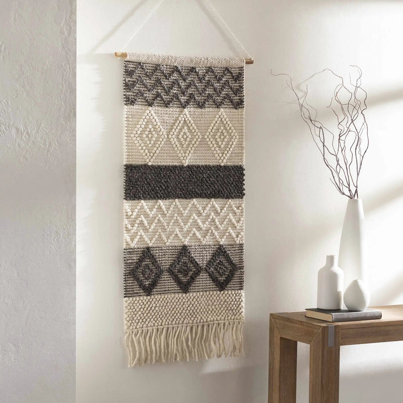 Bracebridge Monochrome Geometric Pattern Wall Hanging by Boutique Rugs