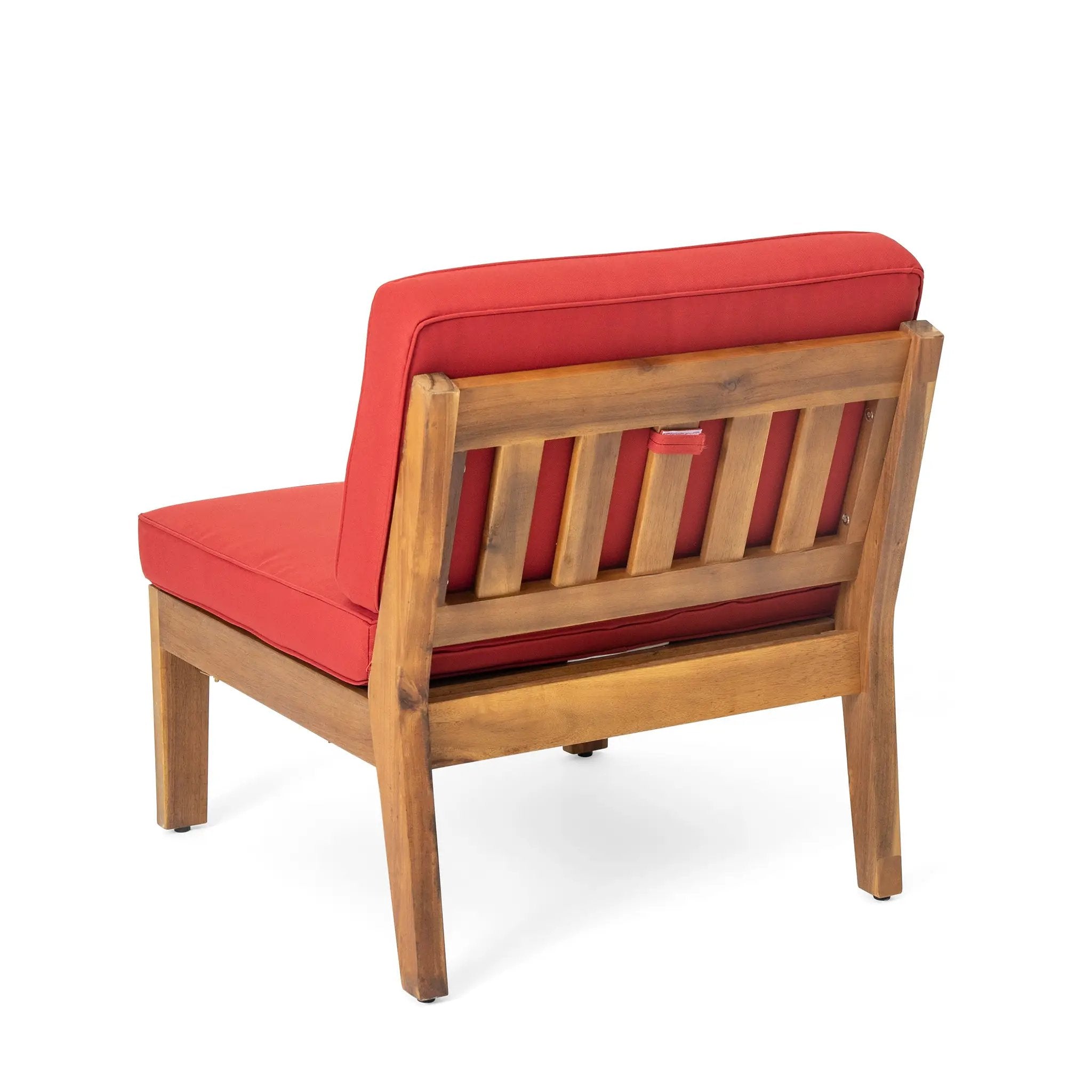 Grenada 5 Seater Acacia Wood Sectional Armless Sofa Set, Teak + Red by HouseOfZazla