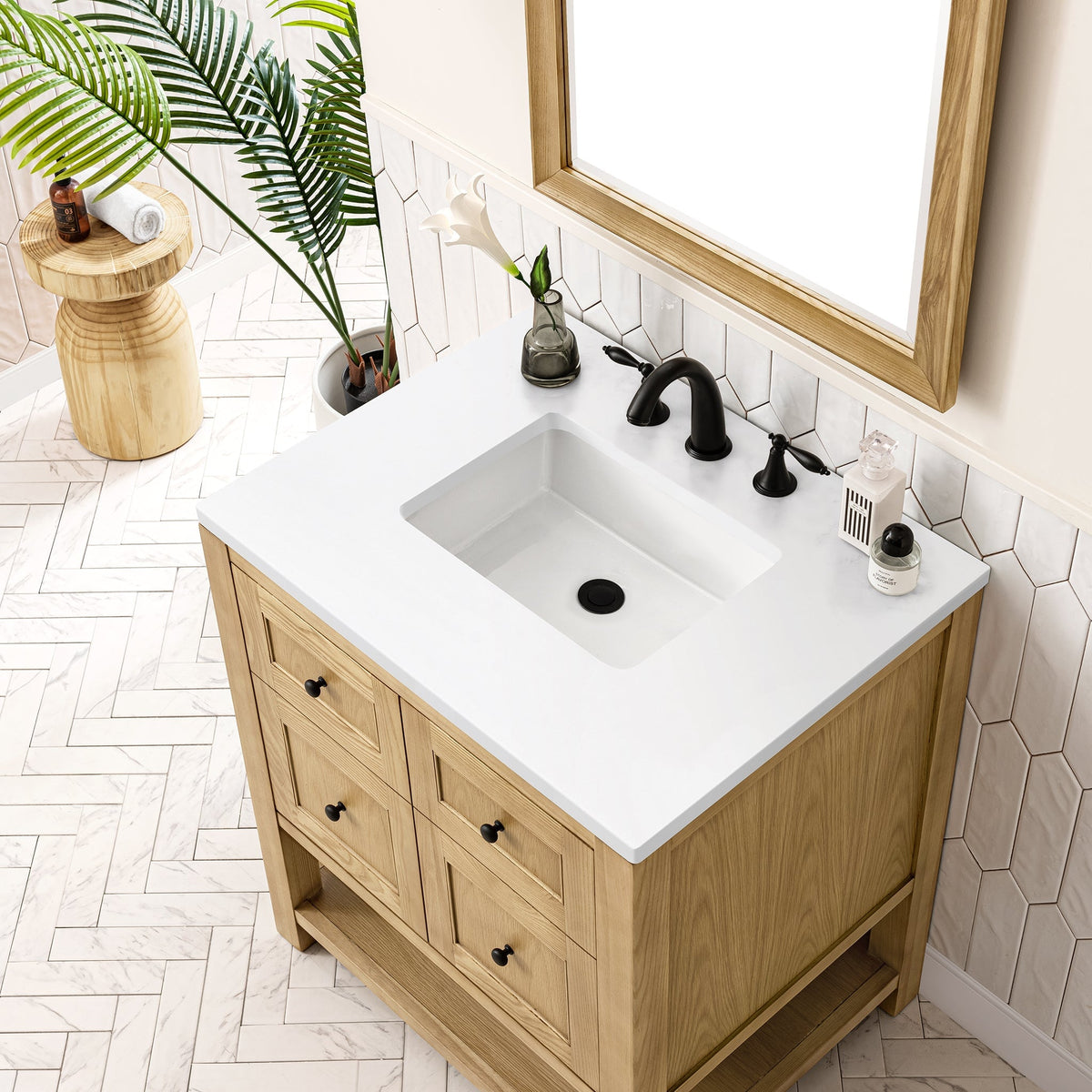 James Martin Breckenridge 30" Single Bathroom Vanity, Light Natural Oak with White Zeus countertop