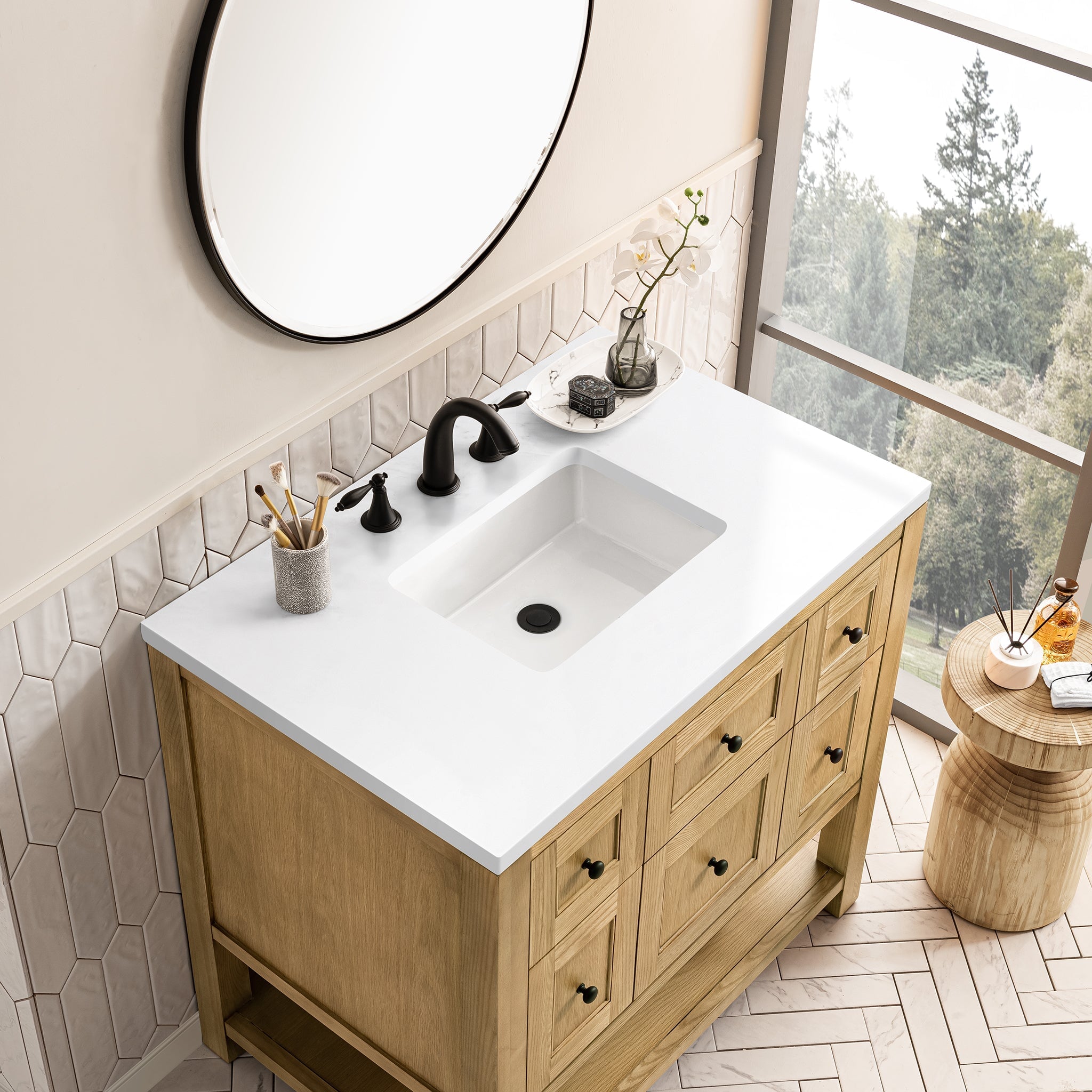 James Martin Breckenridge 36" Single Bathroom Vanity, Light Natural Oak with White Zeus countertop