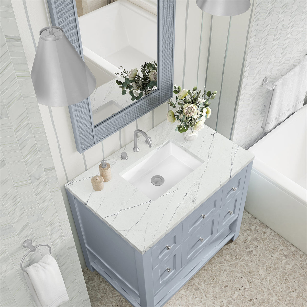 James Martin Breckenridge 36" Single Bathroom Vanity, Serenity Blue with Ethereal Noctis countertop